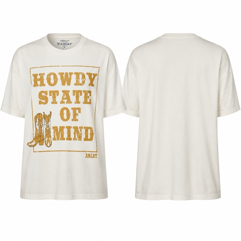 NEW Ariat Women’s Large Howdy State of Mind Oversized Graphic Tee Vanilla Ice